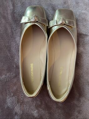 Dream Pairs Women's Gold Metallic Bow Ballet Flats